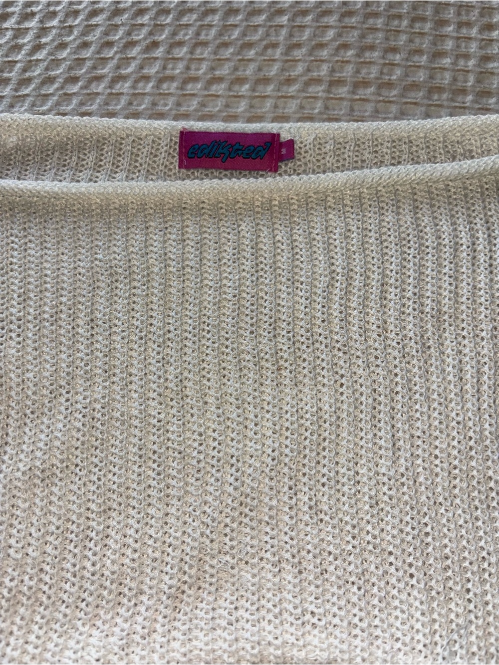 Edikted Cream Off-The-Shoulder Knit Sweater
